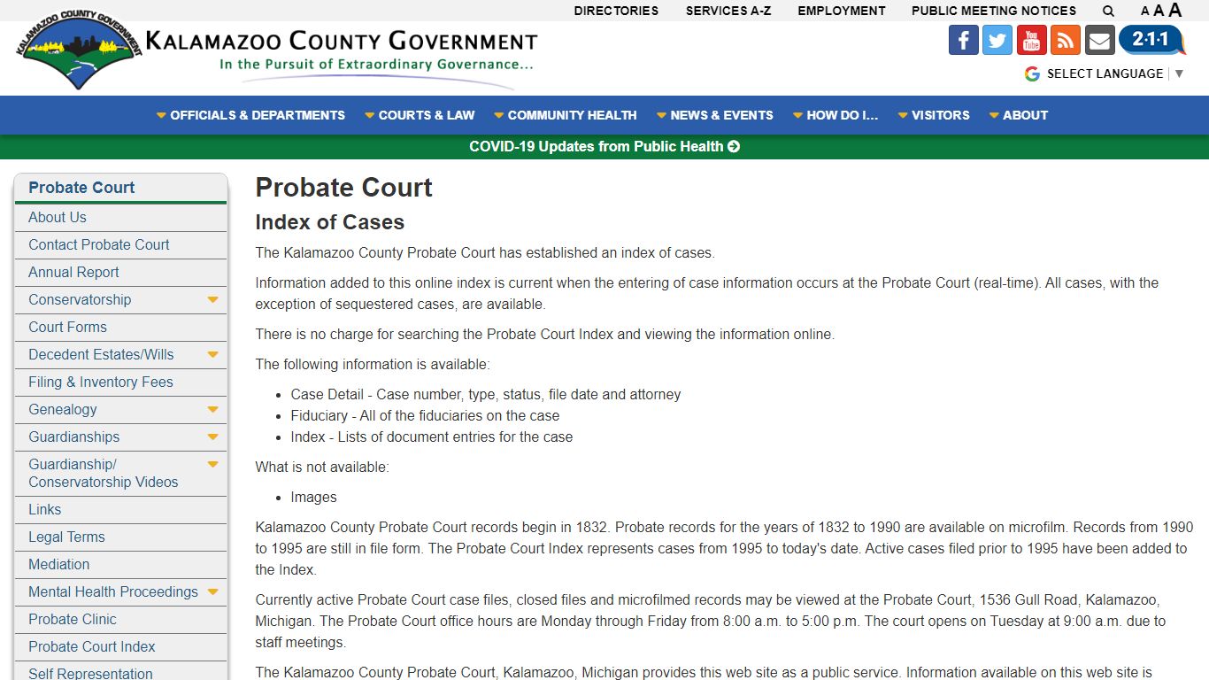 Index of Cases - Probate Court - Kalamazoo County, Michigan