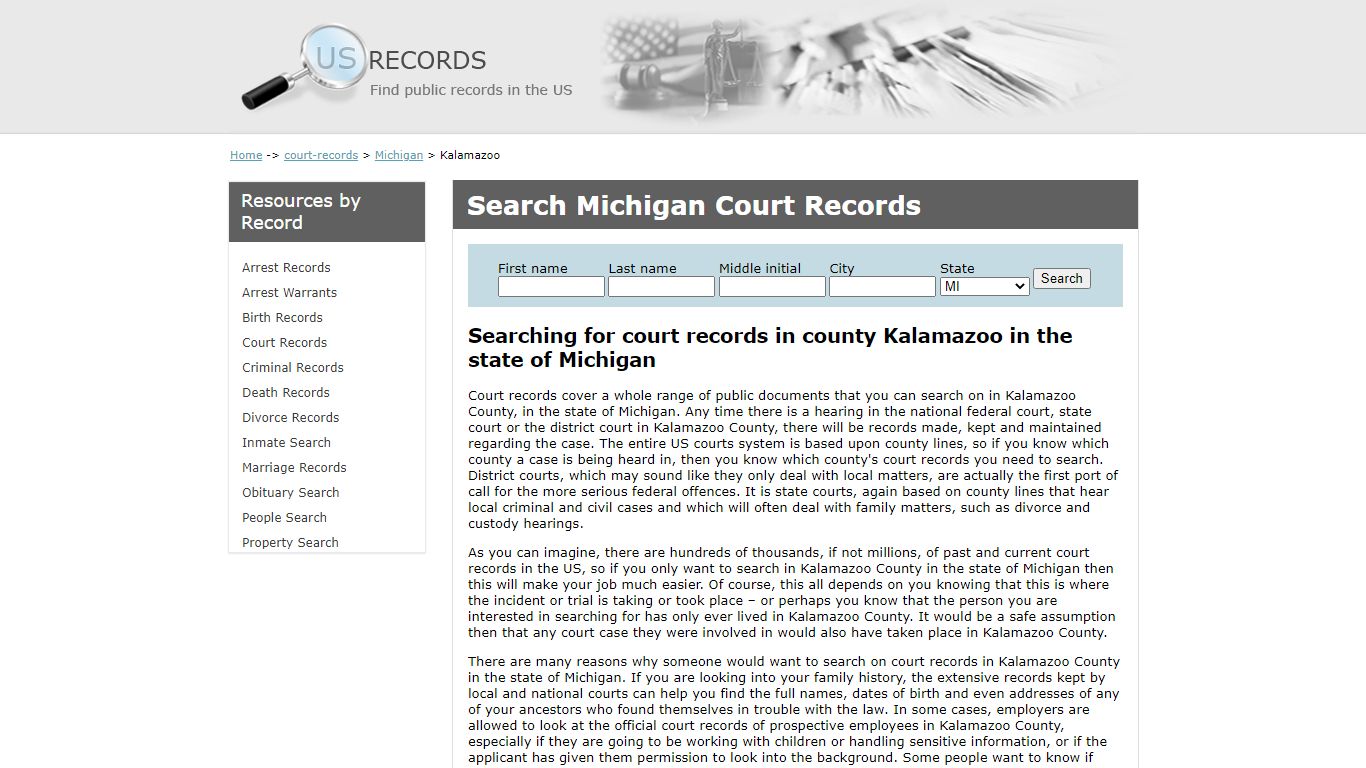 Search Court Records Kalamazoo Michigan | US Records